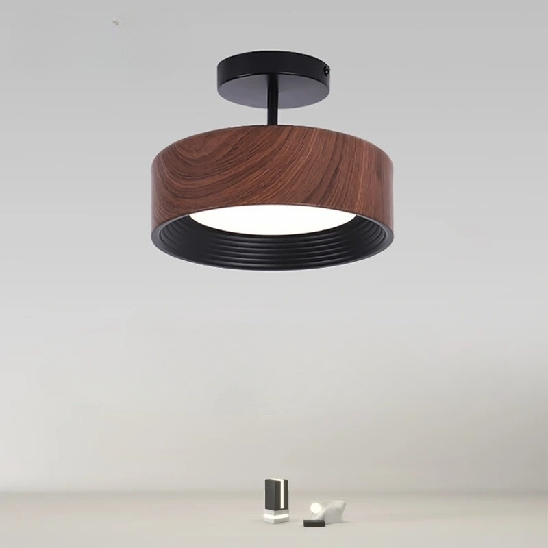 Modern LED Taklampa i Valnötsträ Optik för Hall Sovrum Balkong
