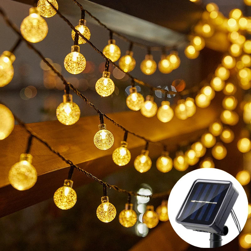 Glowbubbles | 5M solcellsdriven LED ljusslinga – 20 varmvita bubbelglödlampor för dekor