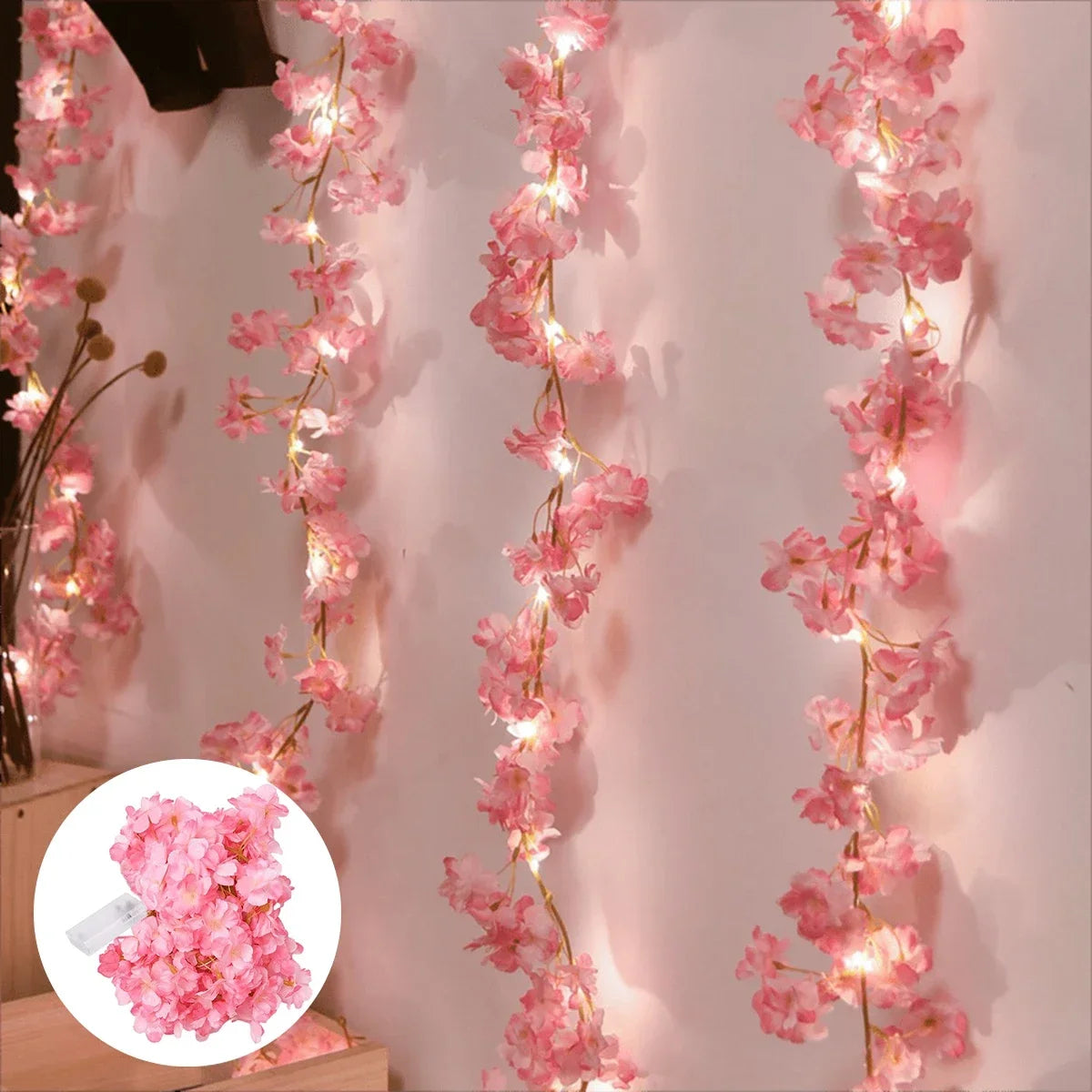 Blossomglow | 2M LED ljusslinga med 20 rosa körsbärsblommor – dekor för sovrum och fest
