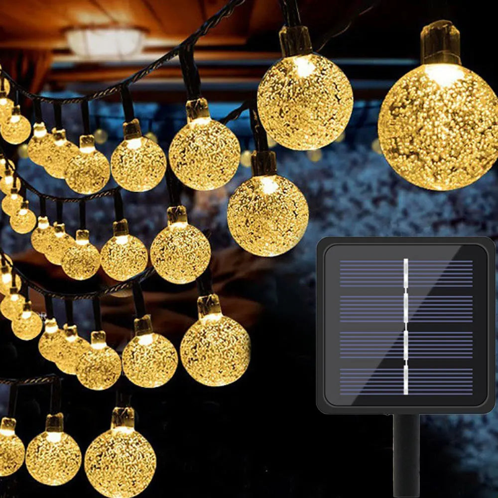 Glowbubbles | 5M solcellsdriven LED ljusslinga – 20 varmvita bubbelglödlampor för dekor