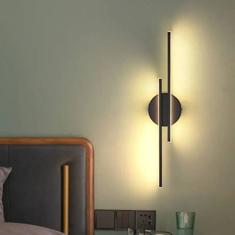 Modern svart LED vägglampa med dubbel linje för vardagsrum sovrum hall