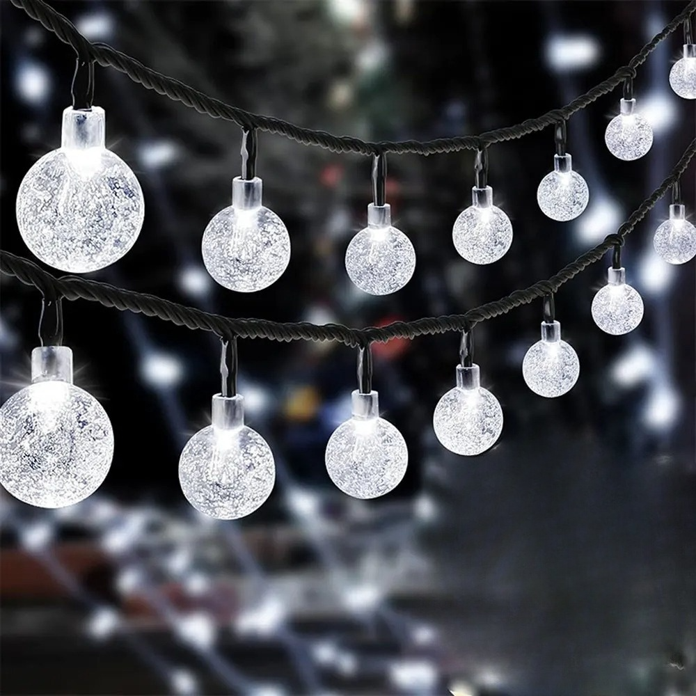 Glowbubbles | 5M solcellsdriven LED ljusslinga – 20 varmvita bubbelglödlampor för dekor