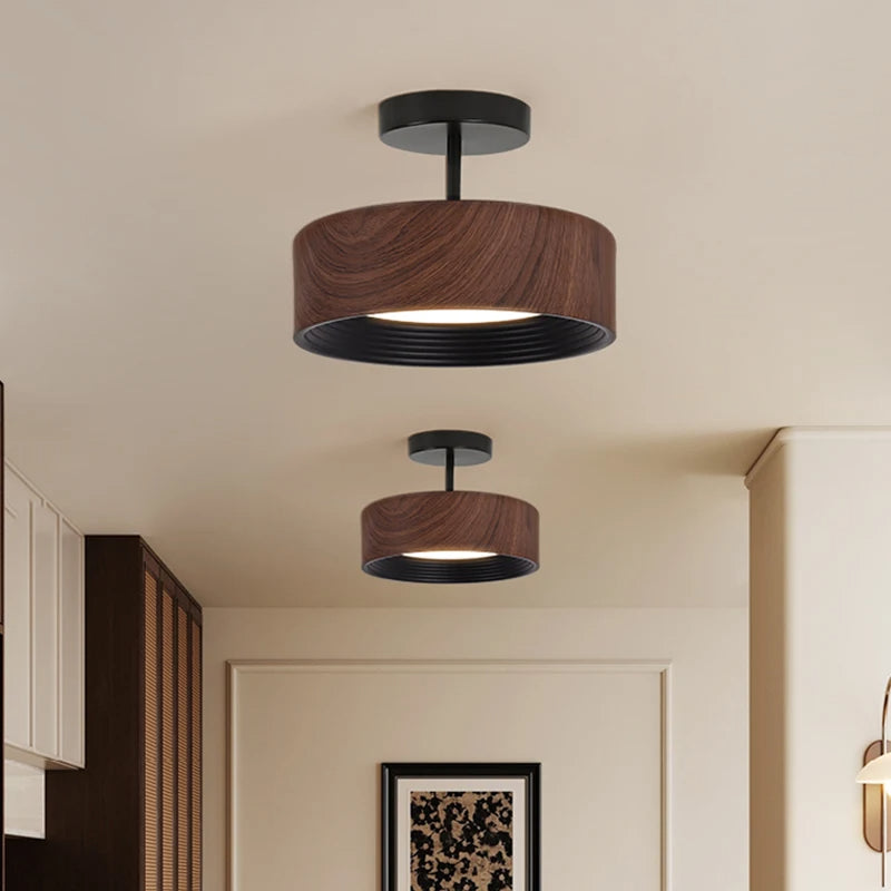 Modern LED Taklampa i Valnötsträ Optik för Hall Sovrum Balkong