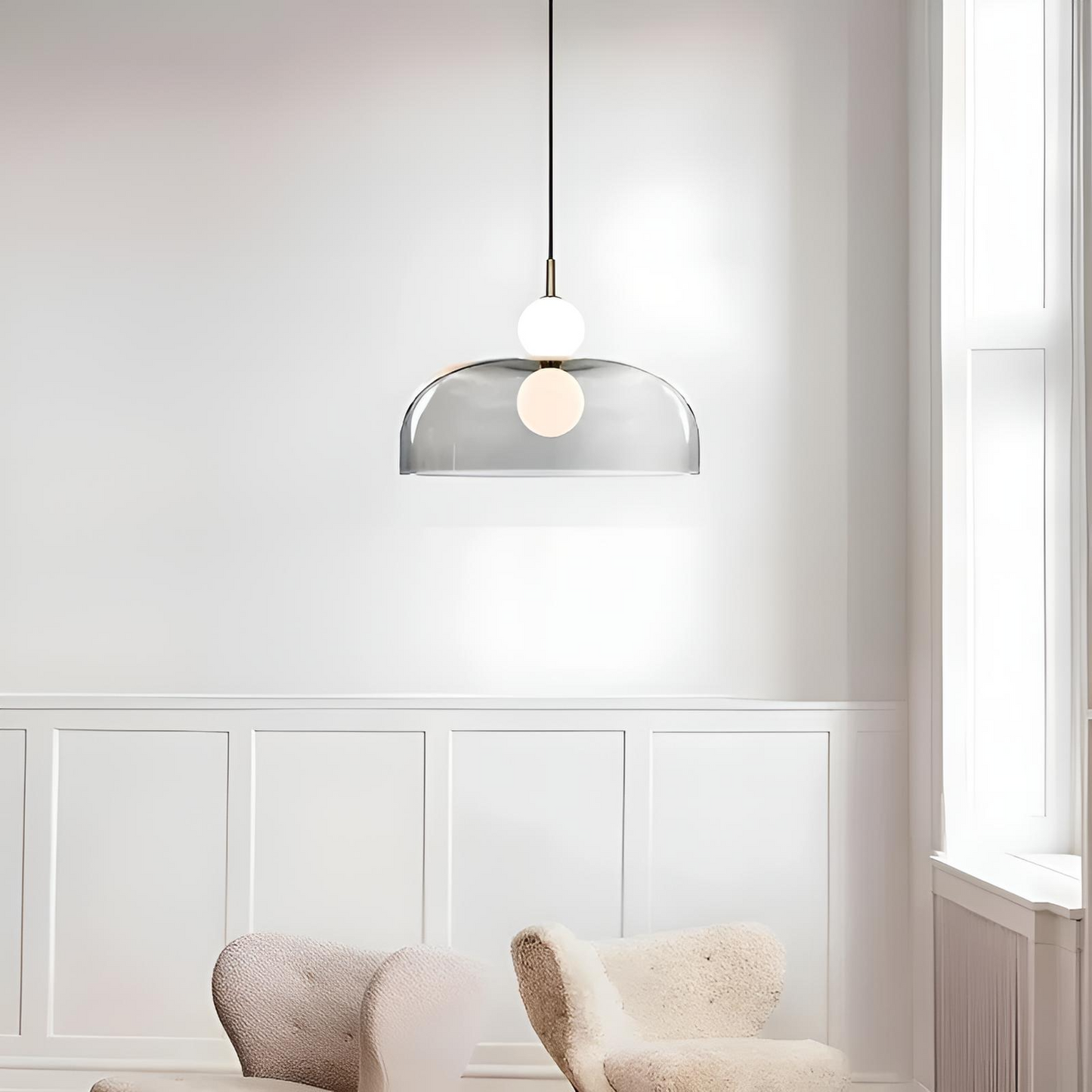 Pendellampa i glas modern dubbelkupig design taklampa för matsal vardagsrum kök