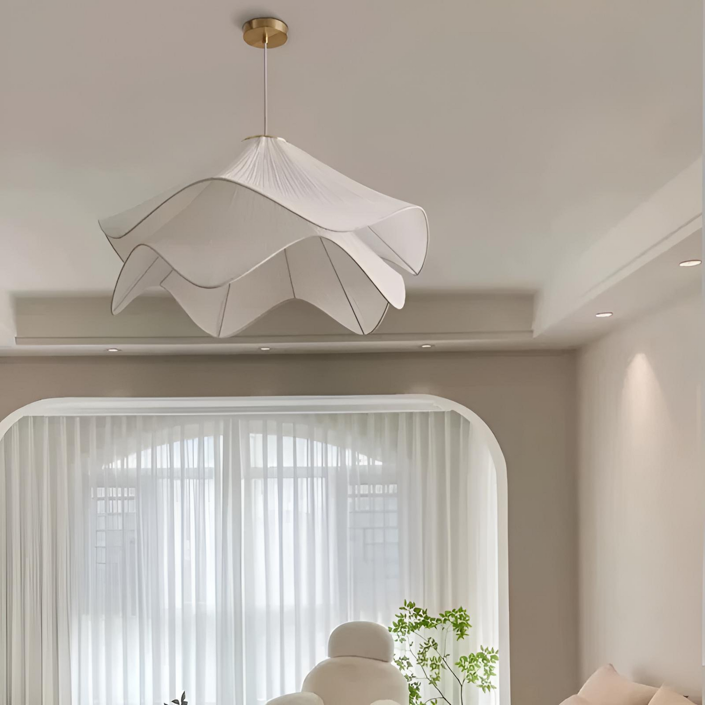 Nordisk tygpendellampa i cream stil med vågformad design för vardagsrum sovrum