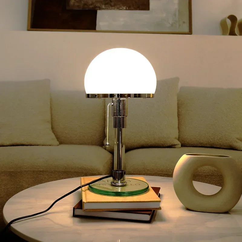 Minimalistisk LED bordslampa i glas och krom modern design för sovrum vardagsrum kontor