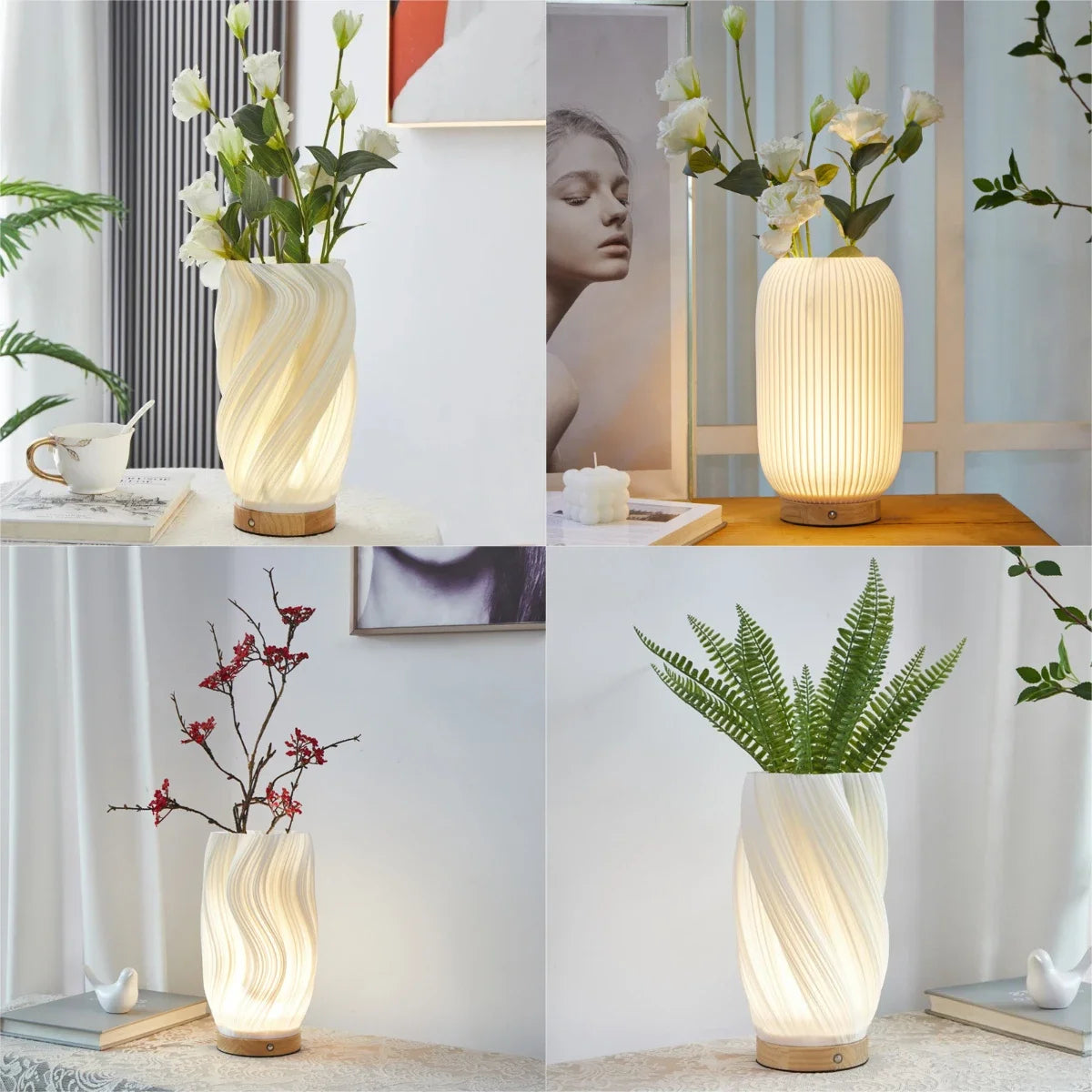 French cream veckad bordslampa med modern design och justerbart LED-ljus
