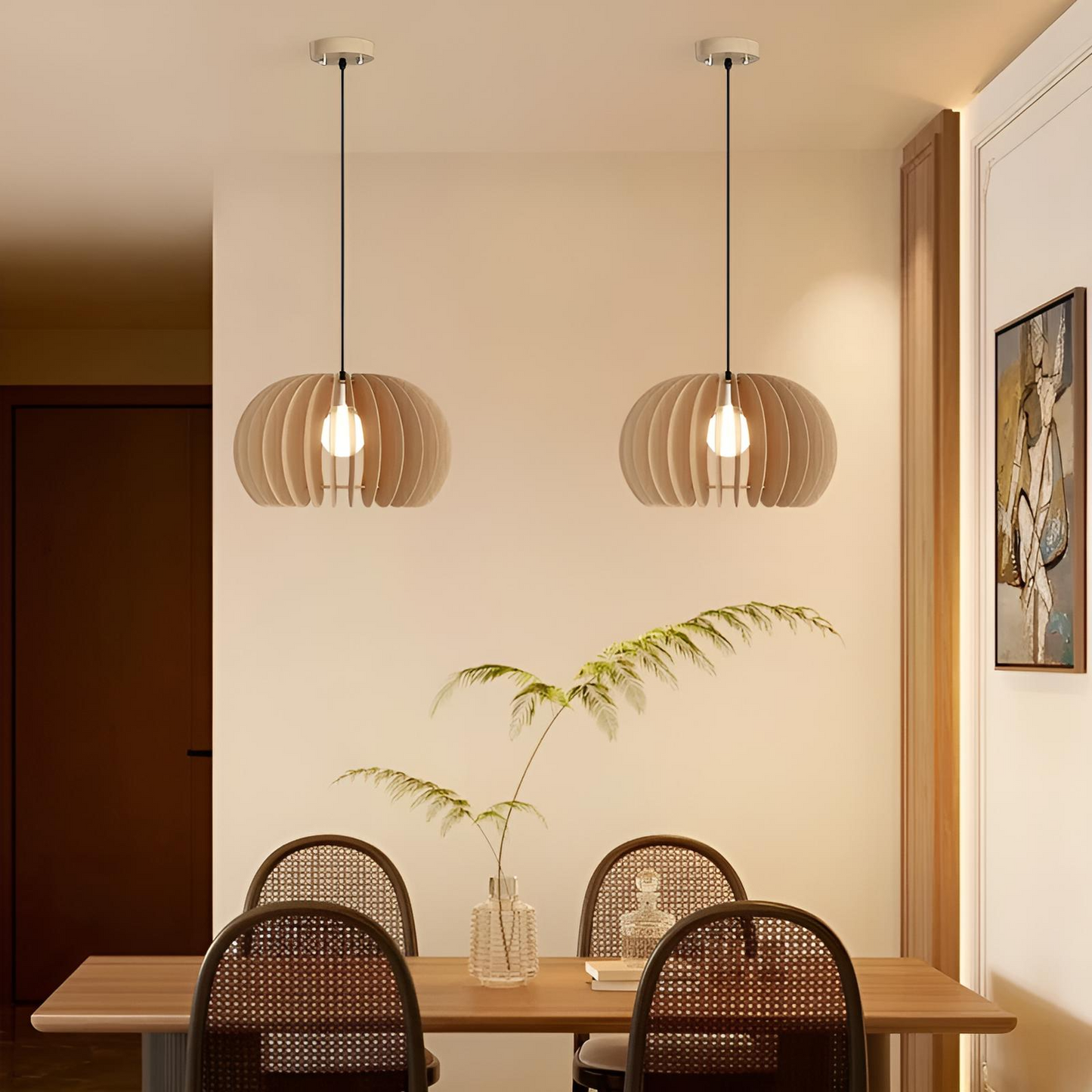 Pendellampa i träinspirerad design modern taklampa för matsal kök vardagsrum sovrum