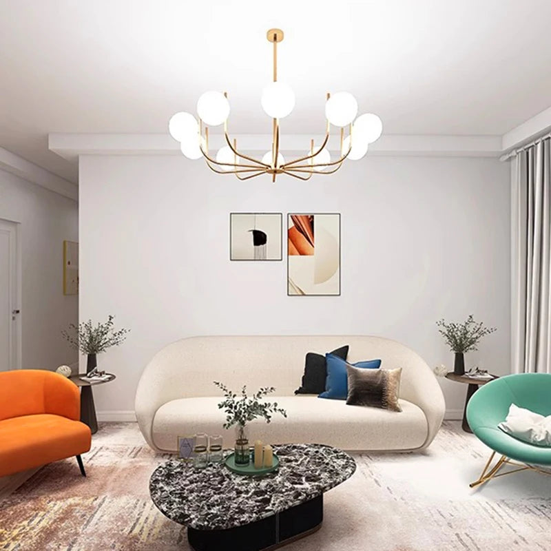 Nordisk takkrona i modern design med vita glaskupor för matsal vardagsrum