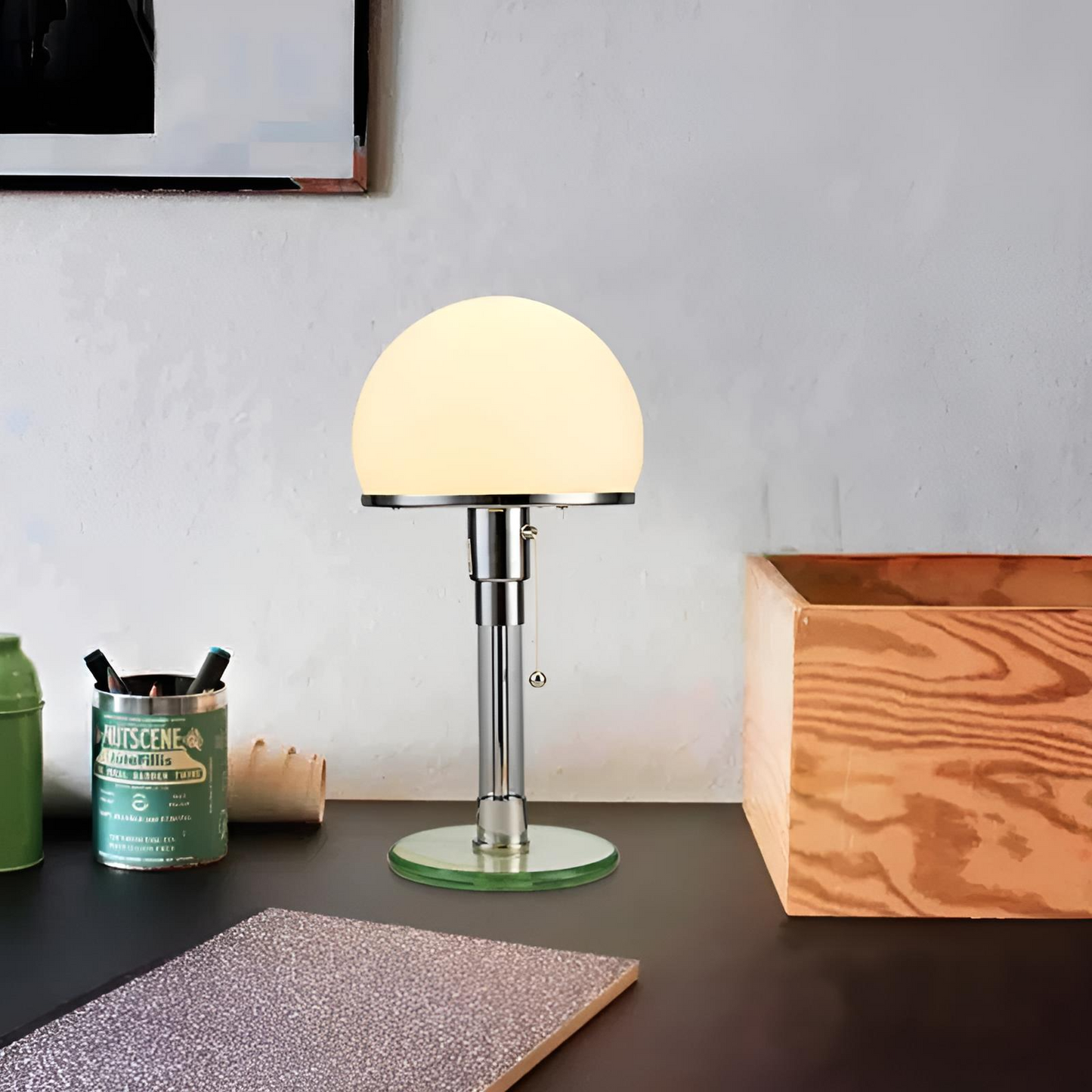 Minimalistisk LED bordslampa i glas och krom modern design för sovrum vardagsrum kontor
