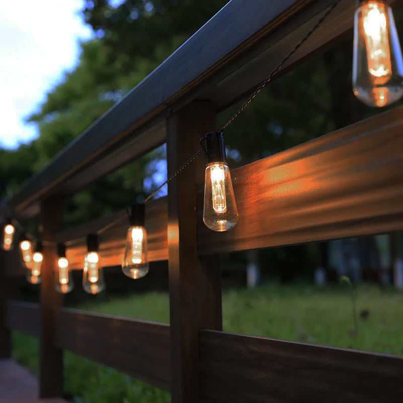 Ediray | Solcells LED-ljusslinga med vintage Edison-lampor – vattentät för trädgård