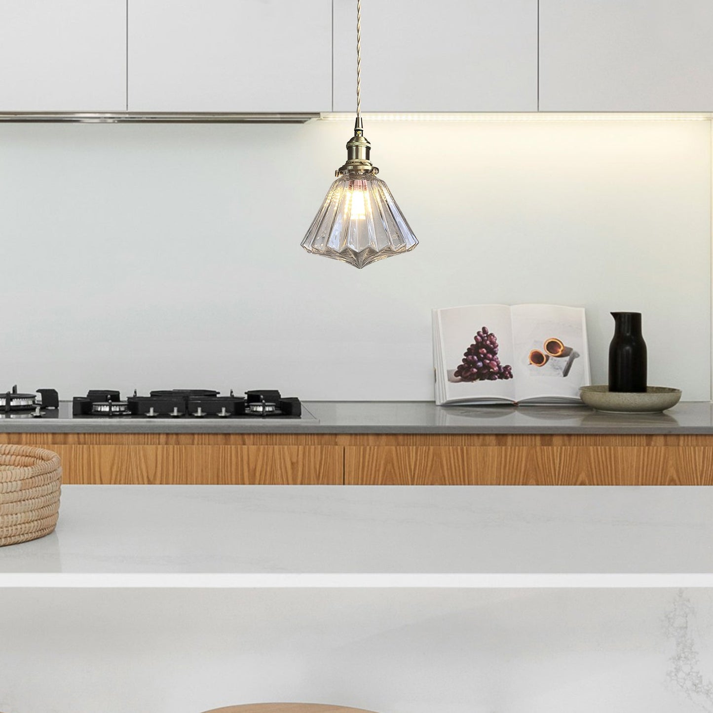 Modern diamantformad glaspendel med justerbar höjd för kök matsal vardagsrum