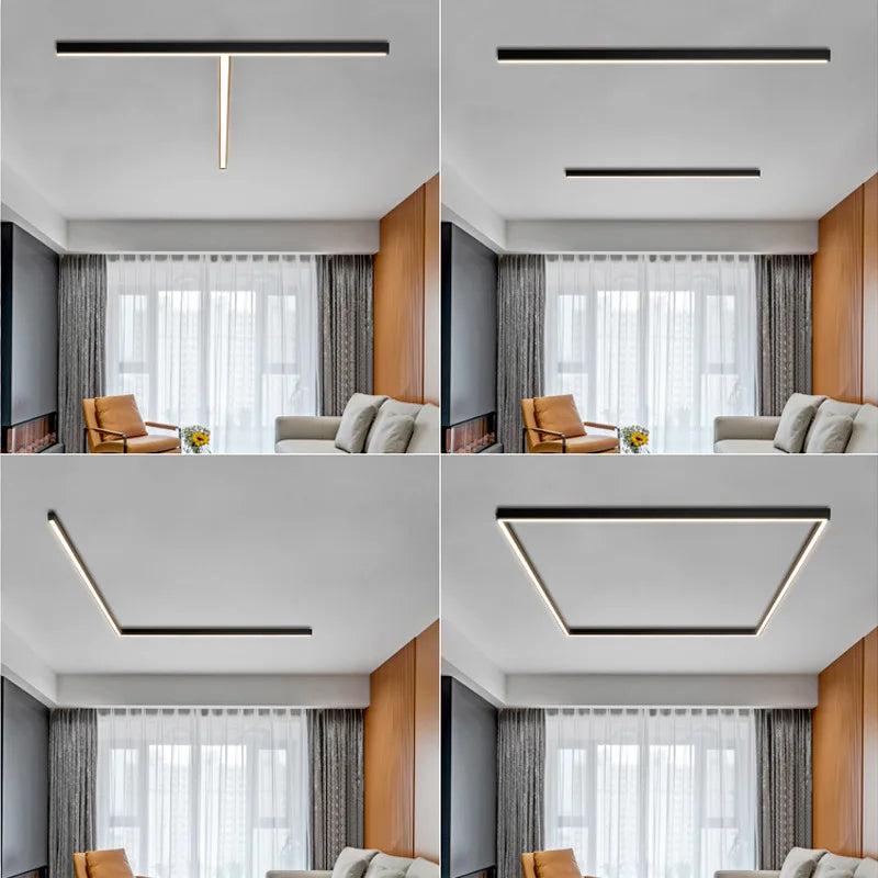 Modern linjär LED taklampa i aluminium ytmonterad för vardagsrum sovrum hall