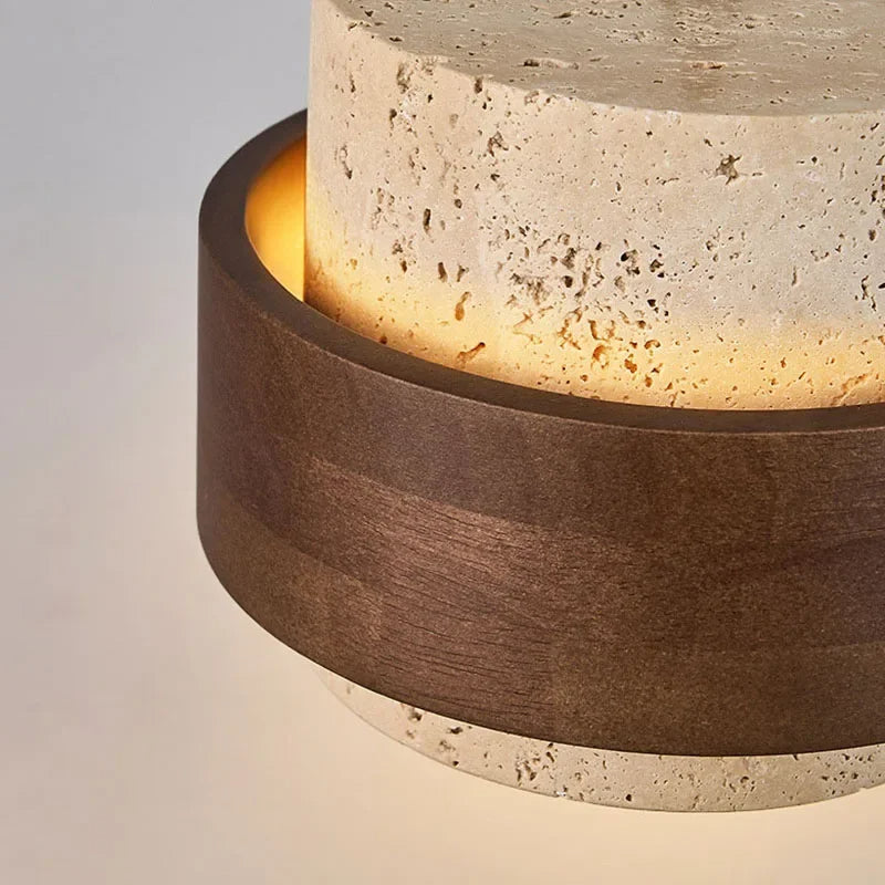 Lumostone | Pendellampa i natursten och trä med justerbar sladd – modern stil
