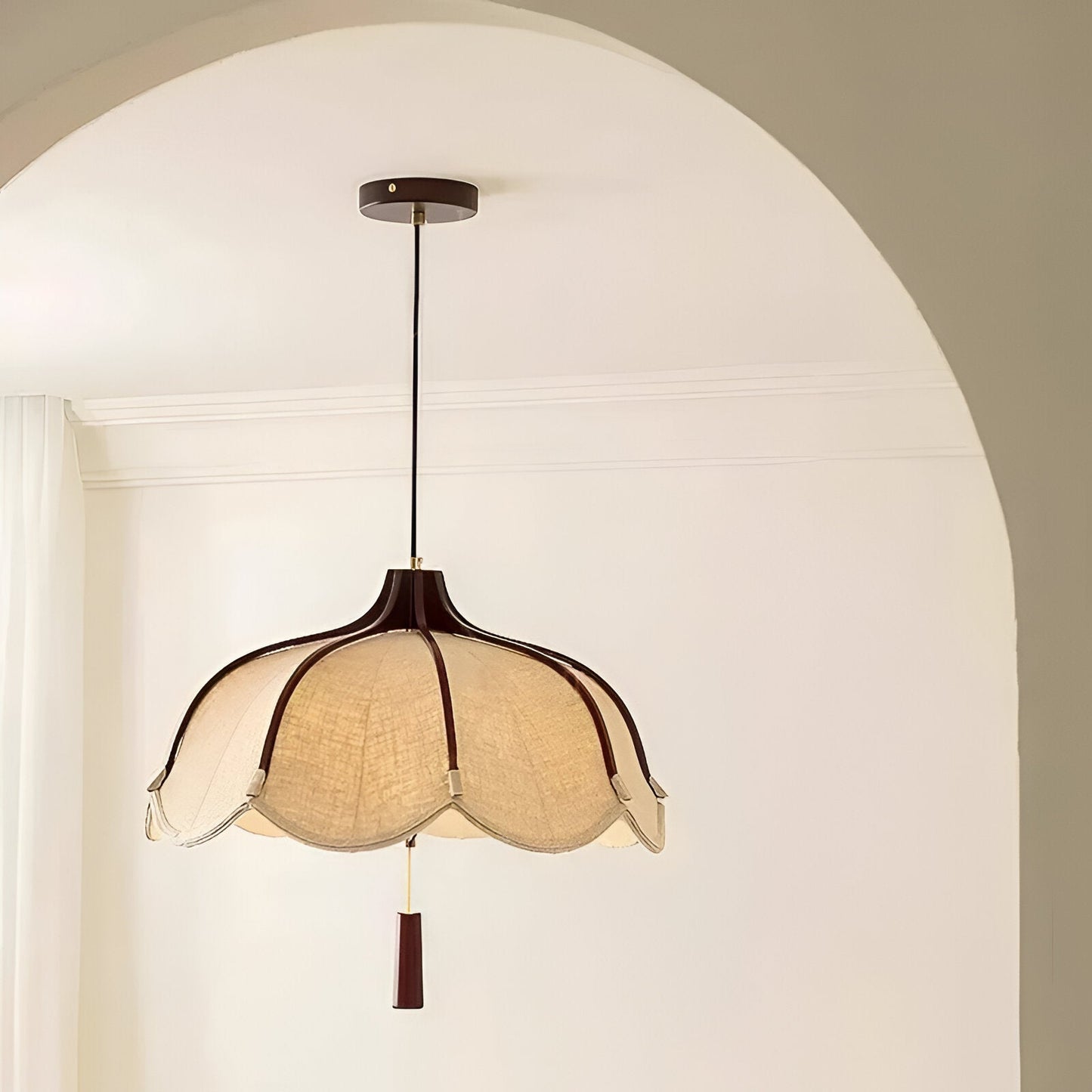 Japansk wabi-sabi taklampa i tyg och metall med justerbar höjd för sovrum matsal vardagsrum