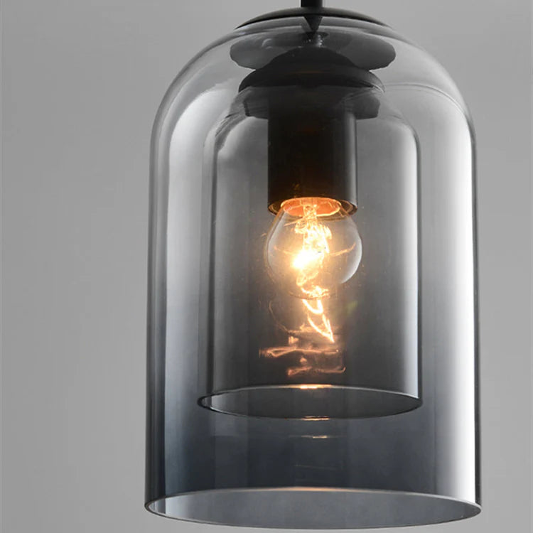 Modern pendellampa i glas med dubbel skärm och justerbar kabel för matsal och vardagsrum