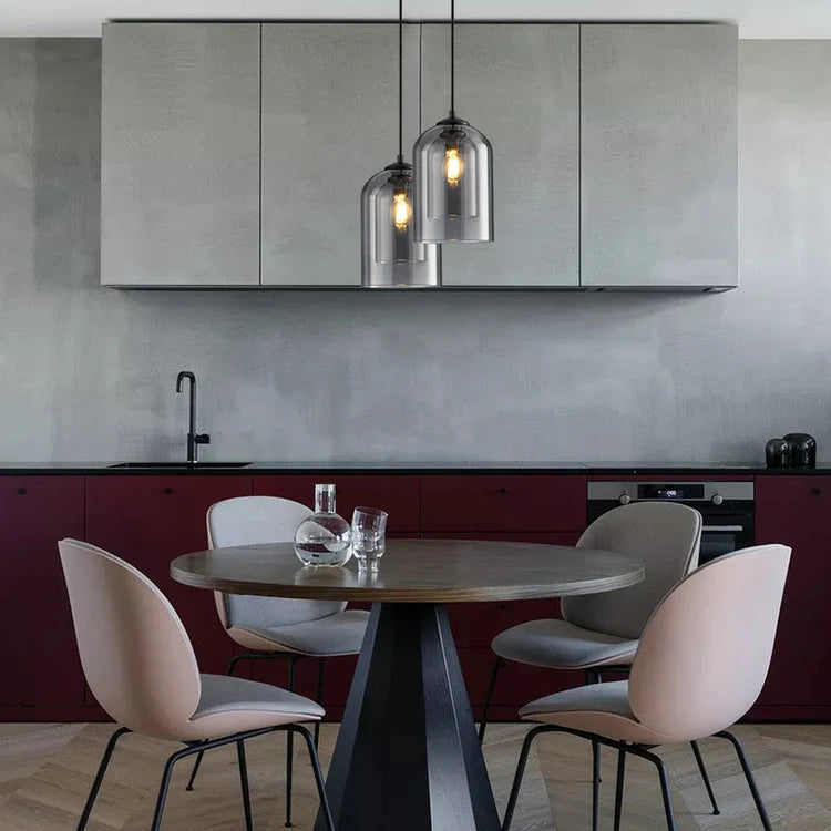Modern pendellampa i glas med dubbel skärm och justerbar kabel för matsal och vardagsrum