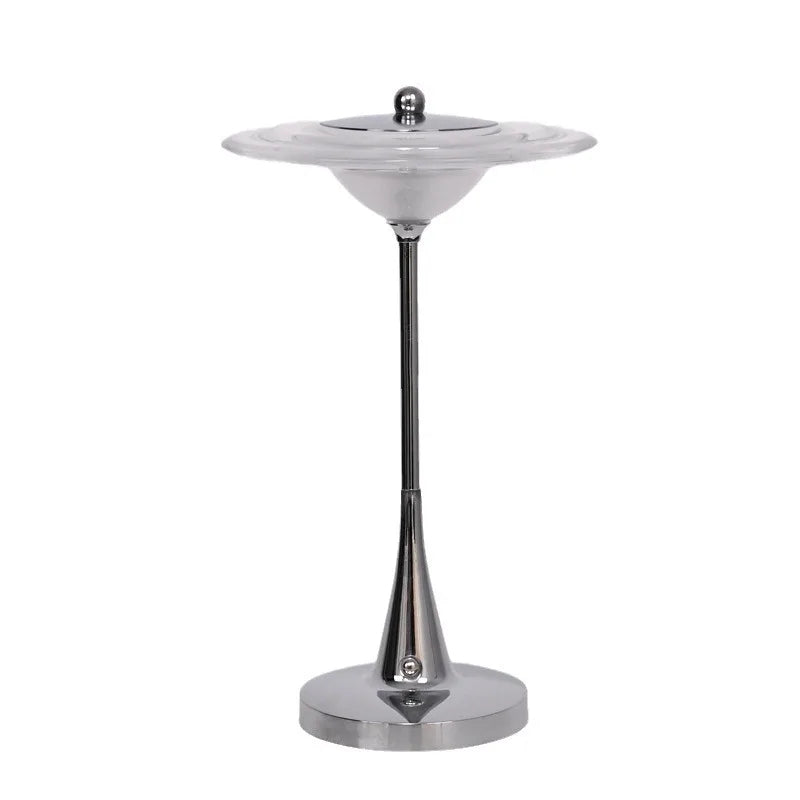 Minimalistisk LED bordslampa i krom futuristisk design med touch och USB laddning