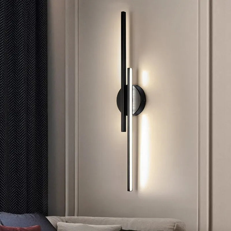 Modern svart LED vägglampa med dubbel linje för vardagsrum sovrum hall