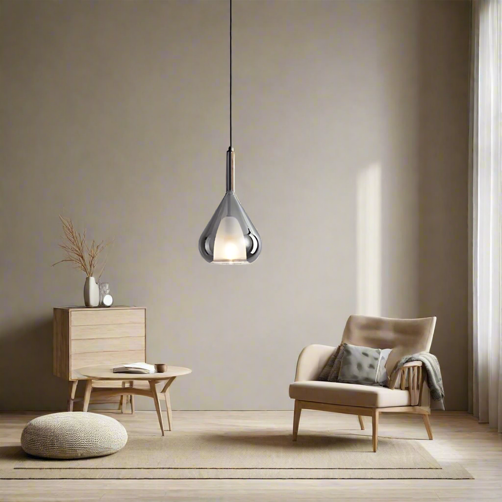 Modern glaspendel i vattendroppsdesign med LED och justerbar höjd
