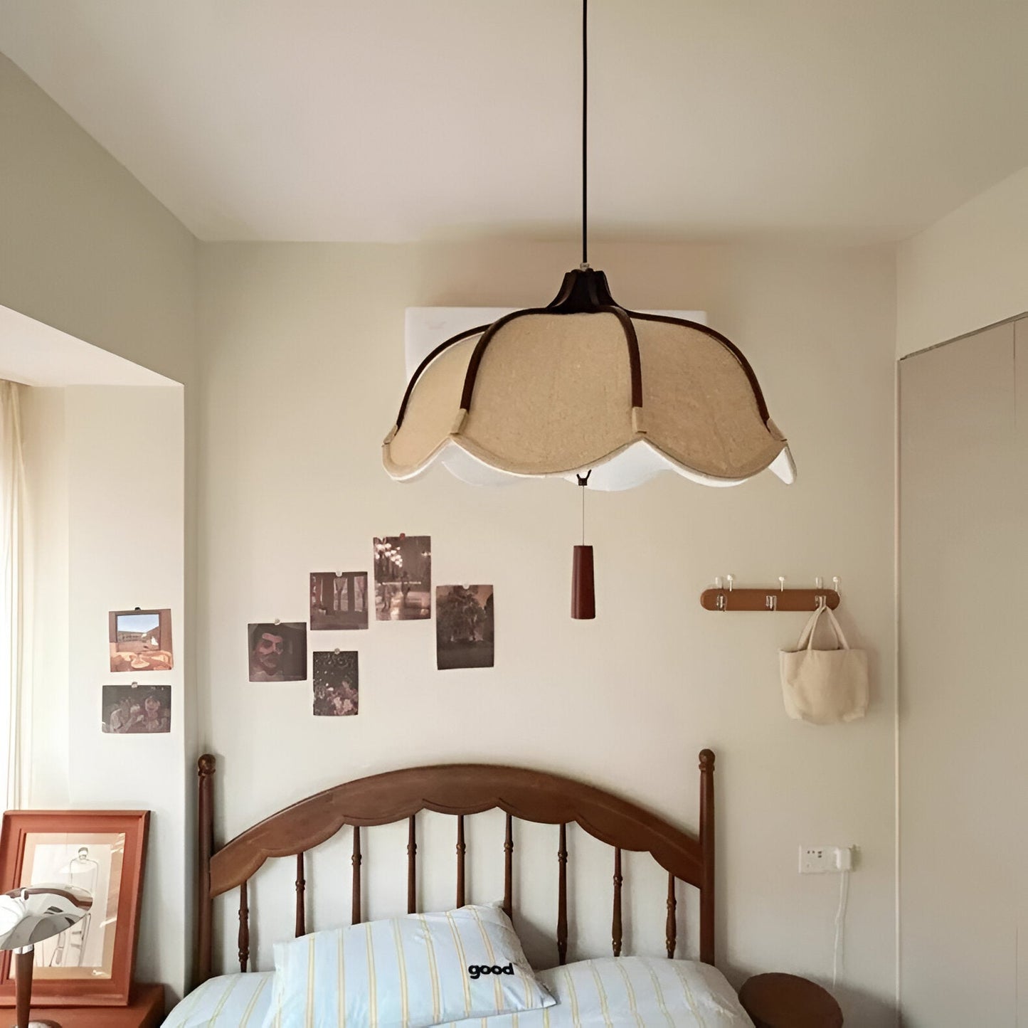 Japansk wabi-sabi taklampa i tyg och metall med justerbar höjd för sovrum matsal vardagsrum