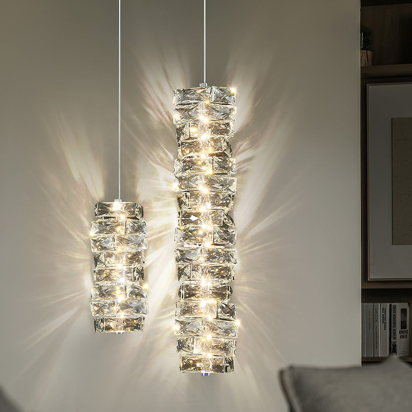 Kristall pendellampa med justerbar höjd och LED-ljus för sovrum hall entré