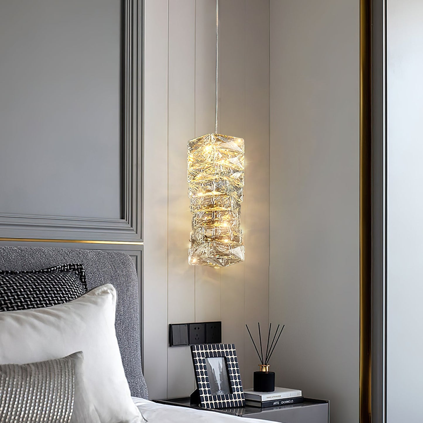 Kristall pendellampa med justerbar höjd och LED-ljus för sovrum hall entré