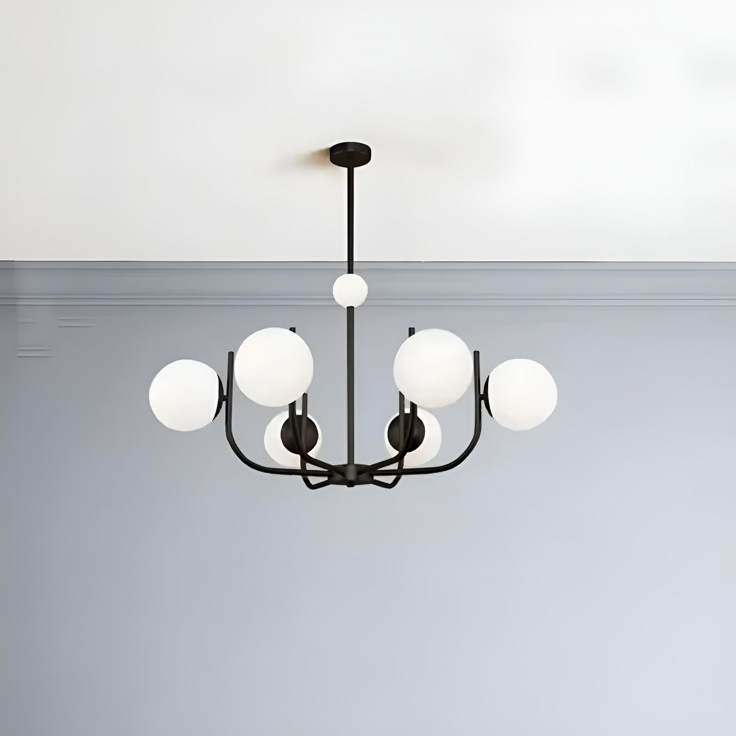 Nordisk takkrona i modern design med vita glaskupor för matsal vardagsrum