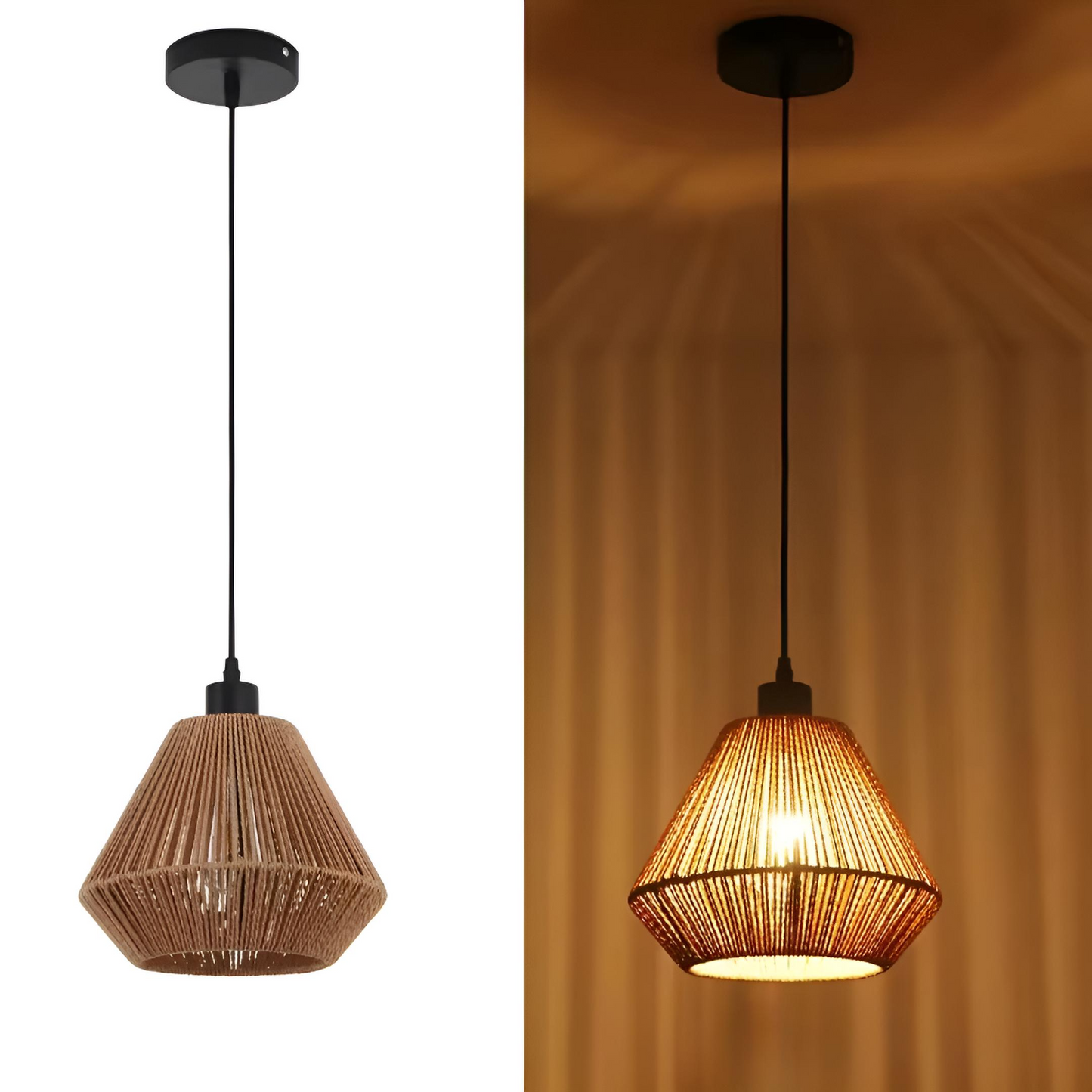 Boho pendellampa i handflätad rotting taklampa för vardagsrum kök matsal sovrum