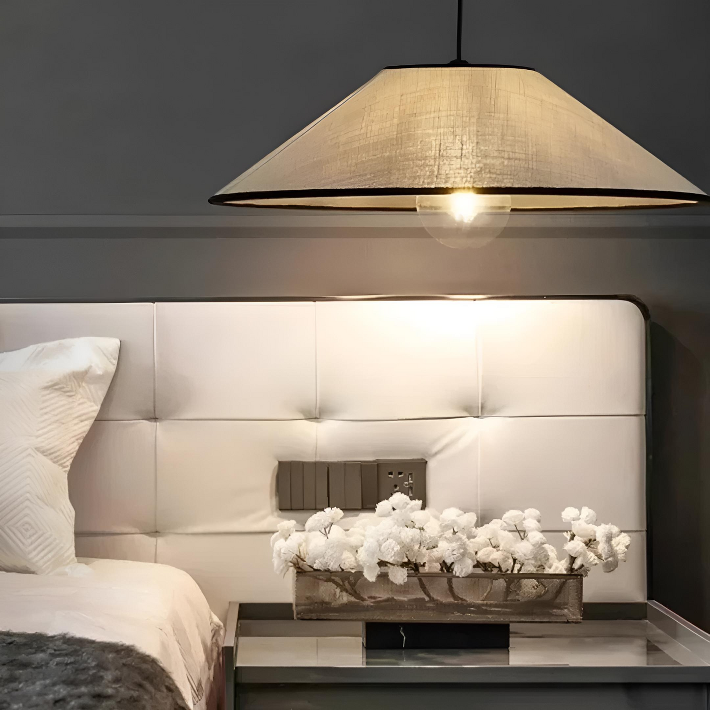Pendellampa i tygskärm nordisk modern design taklampa för vardagsrum matsal sovrum