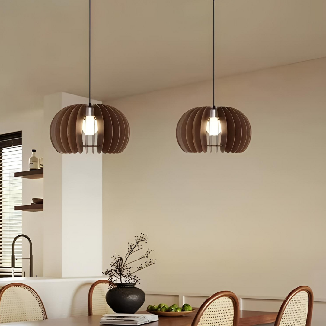 Pendellampa i träinspirerad design modern taklampa för matsal kök vardagsrum sovrum