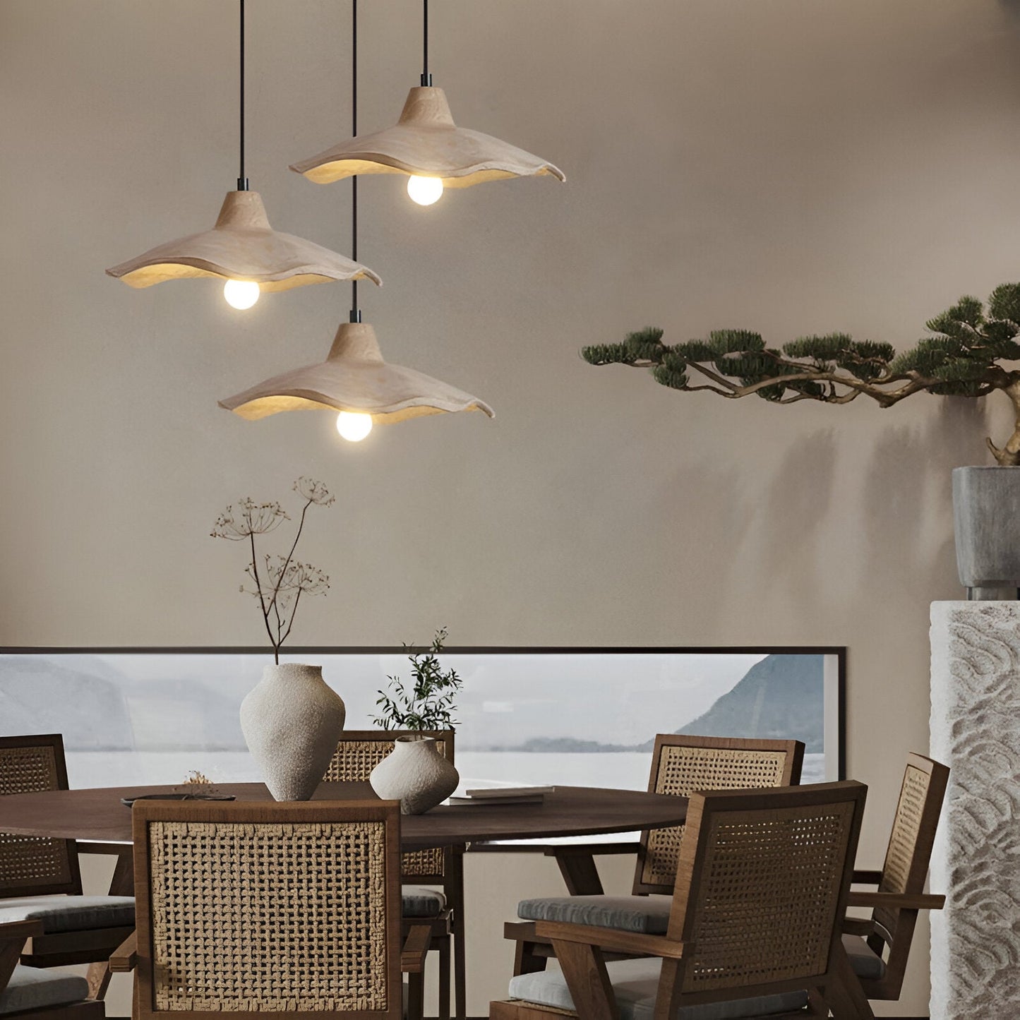 Nordisk cementpendel blomformad taklampa i wabi-sabi stil för hem och hotell
