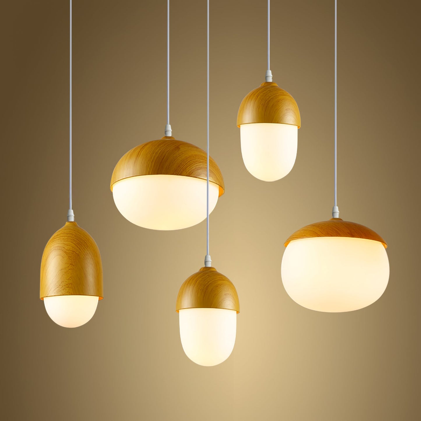 Modern taklampa i frostat glas och träfinish med justerbar höjd för kök matsal vardagsrum