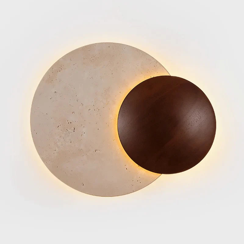 Rund vägglampa i naturlig sten med vintage Art Déco-design