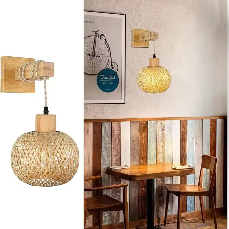 Nara – Handvävd vägglampa i bambu och rotting med naturlig design