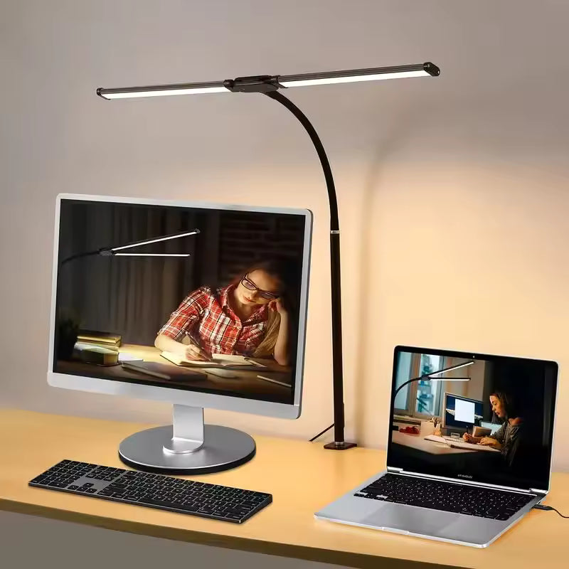 Brightflex Pro | Dubbel LED skrivbordslampa med klämma, ögonskydd, 3 lägen och USB