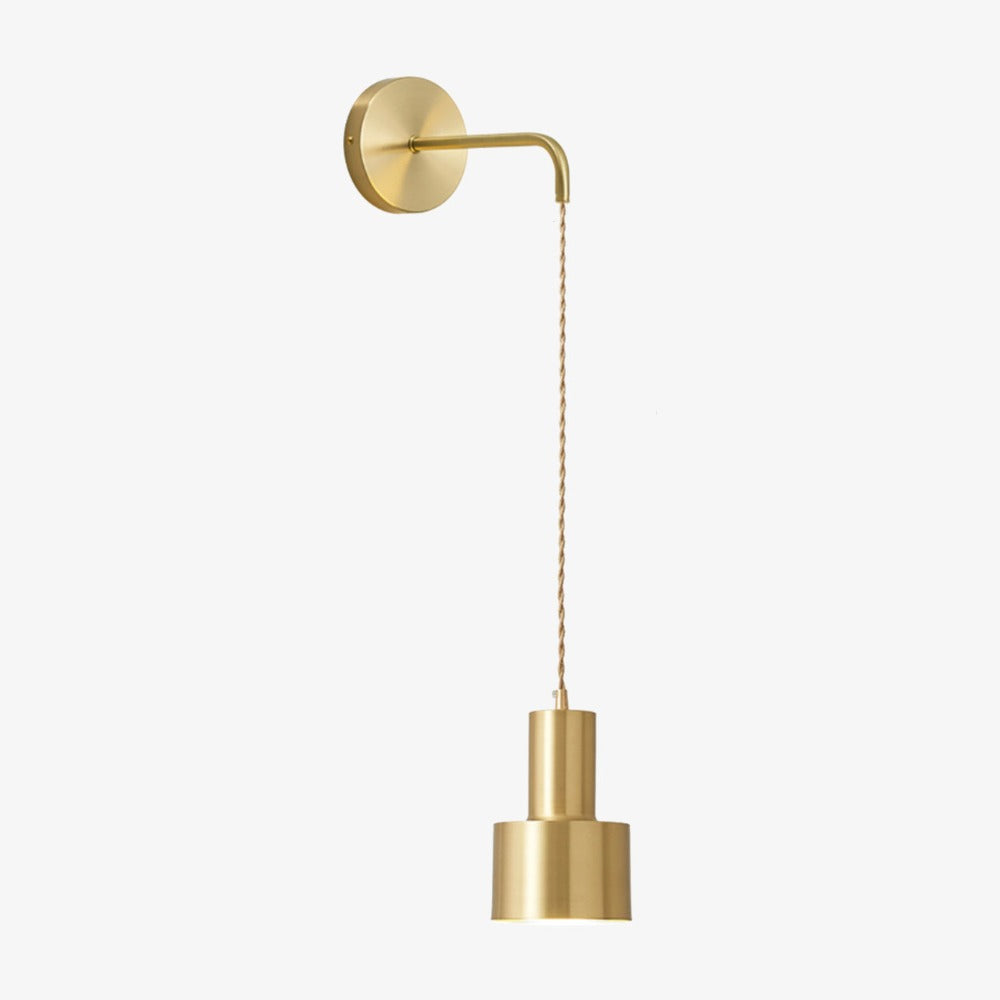 Vägglampa i guld med hängande metallskärm och LED E27-ljuskälla