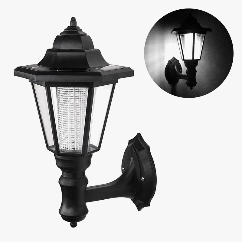 Retro solcellsdriven vägglampa IP65 med hexagonal design för trädgård och fasad