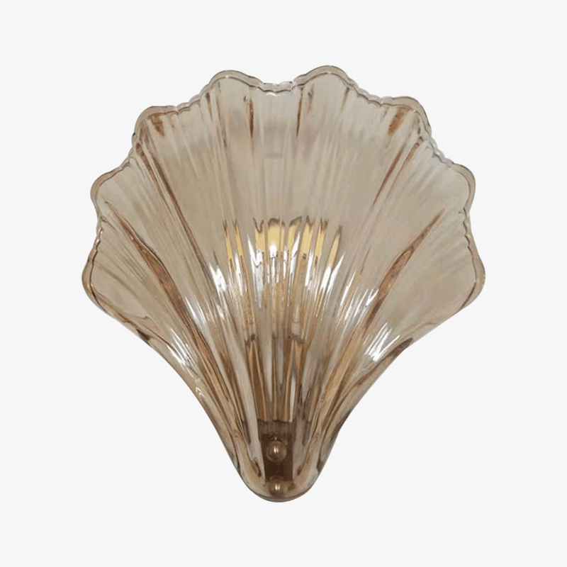 Vägglampa i glas och koppar med bärnstensfärgad skärm