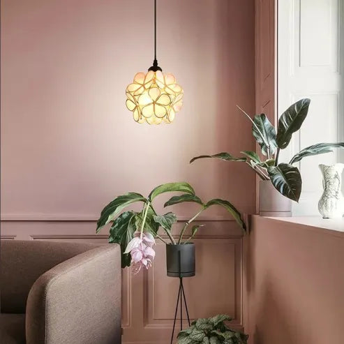 Handgjord glaspendel i blomdesign med mässingsdetaljer för kök sovrum hall
