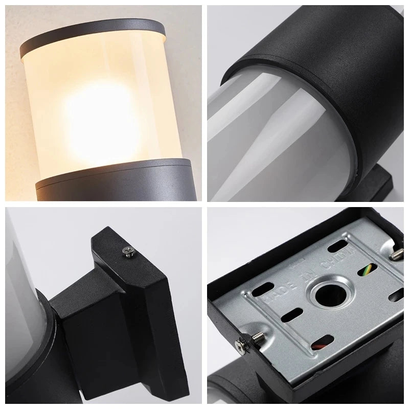 Solcellsdriven vägglampa i aluminium med upp- och nedåtriktat LED-ljus