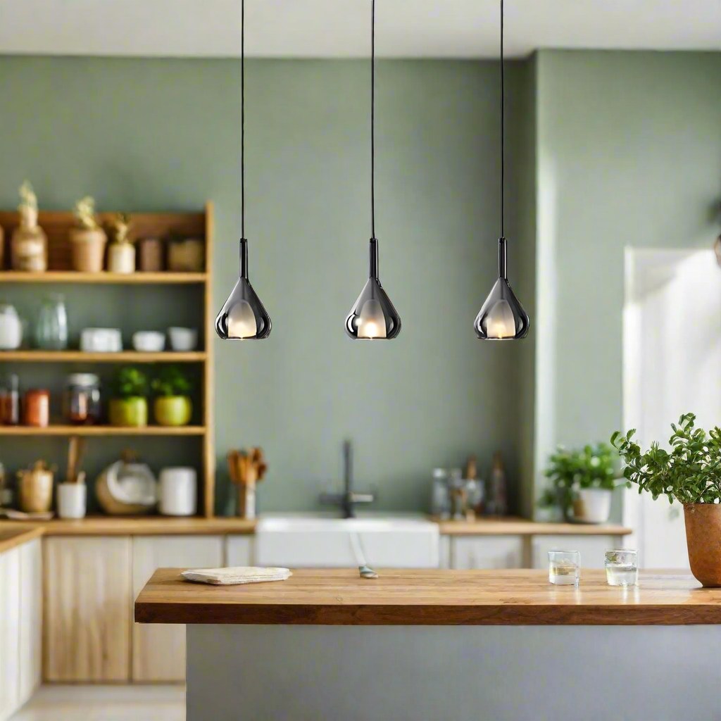 Modern glaspendel i vattendroppsdesign med LED och justerbar höjd