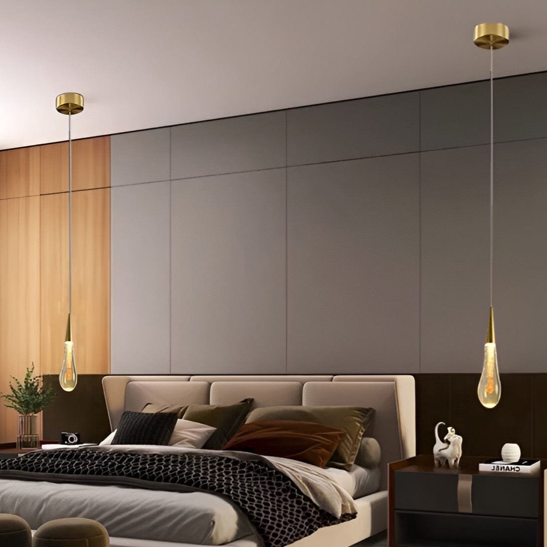 Måninspirerad pendellampa i glas med justerbar höjd och varm LED-belysning