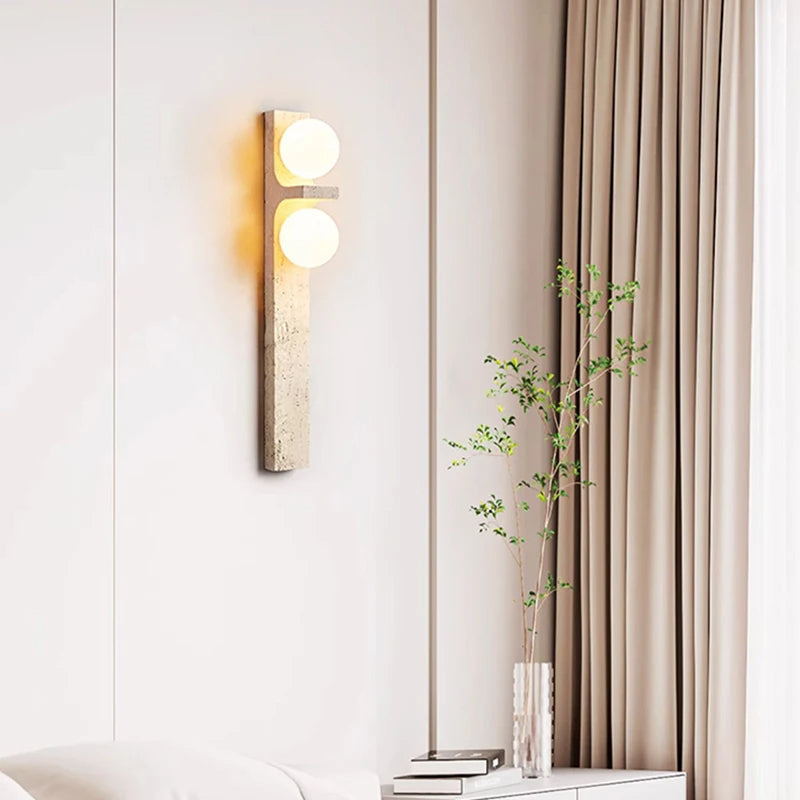 Arteglow | Art Deco vägglampa med natursten och frostat glas – elegant belysning