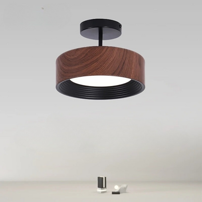 Modern LED Taklampa i Valnötsträ Optik för Hall Sovrum Balkong