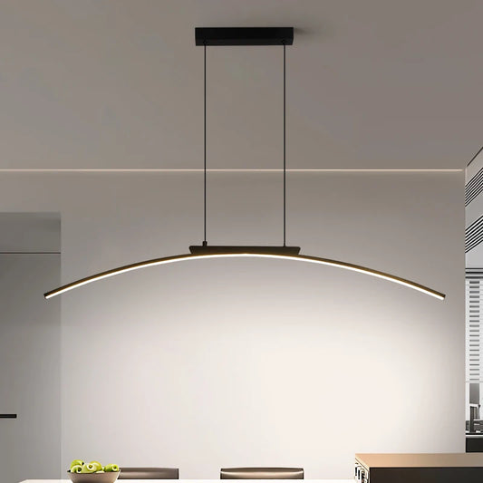 Modern välvd LED takpendel i svart aluminium för matsal kök vardagsrum