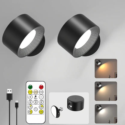 Uppladdningsbar LED vägglampa med fjärrkontroll dimbart ljus och 3 färglägen