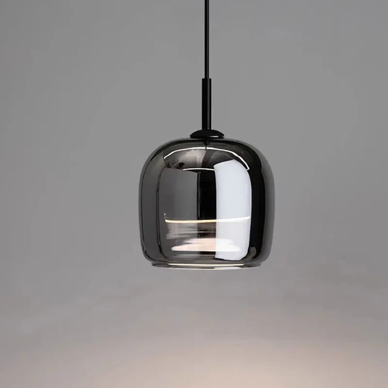 Nordisk glas pendellampa i grå ton med dimbar LED för vardagsrum sovrum matsal