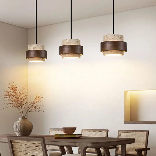 Lumostone | Pendellampa i natursten och trä med justerbar sladd – modern stil