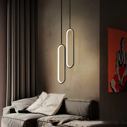 Minimalistisk svart LED pendellampa oval design för sovrum vardagsrum